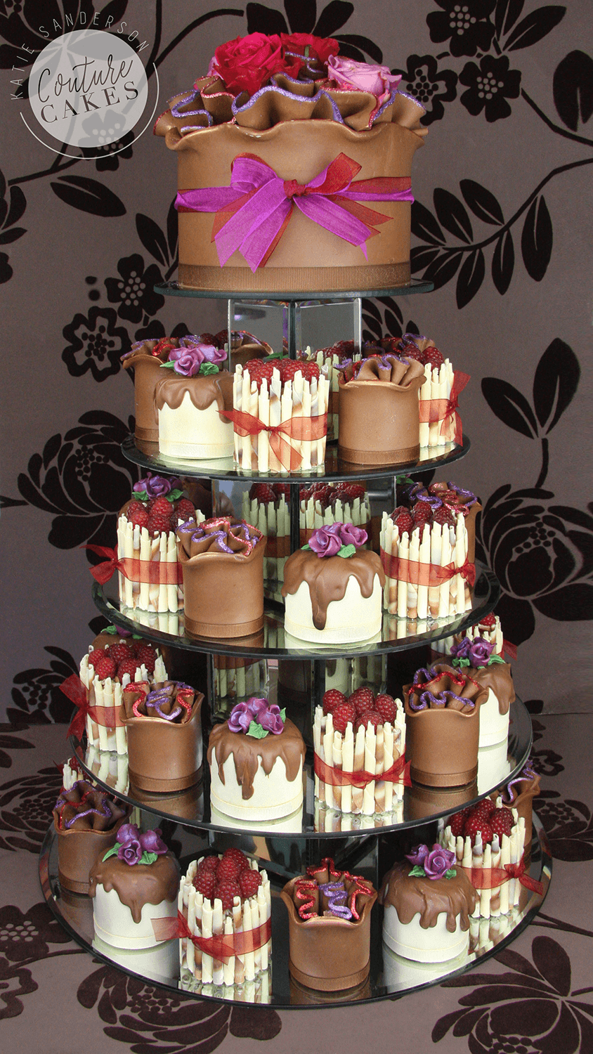 Serves 46 mini cakes & 20 portion top tier, Price as pictured £577 (46 mini cakes & 20 portion top tier)
