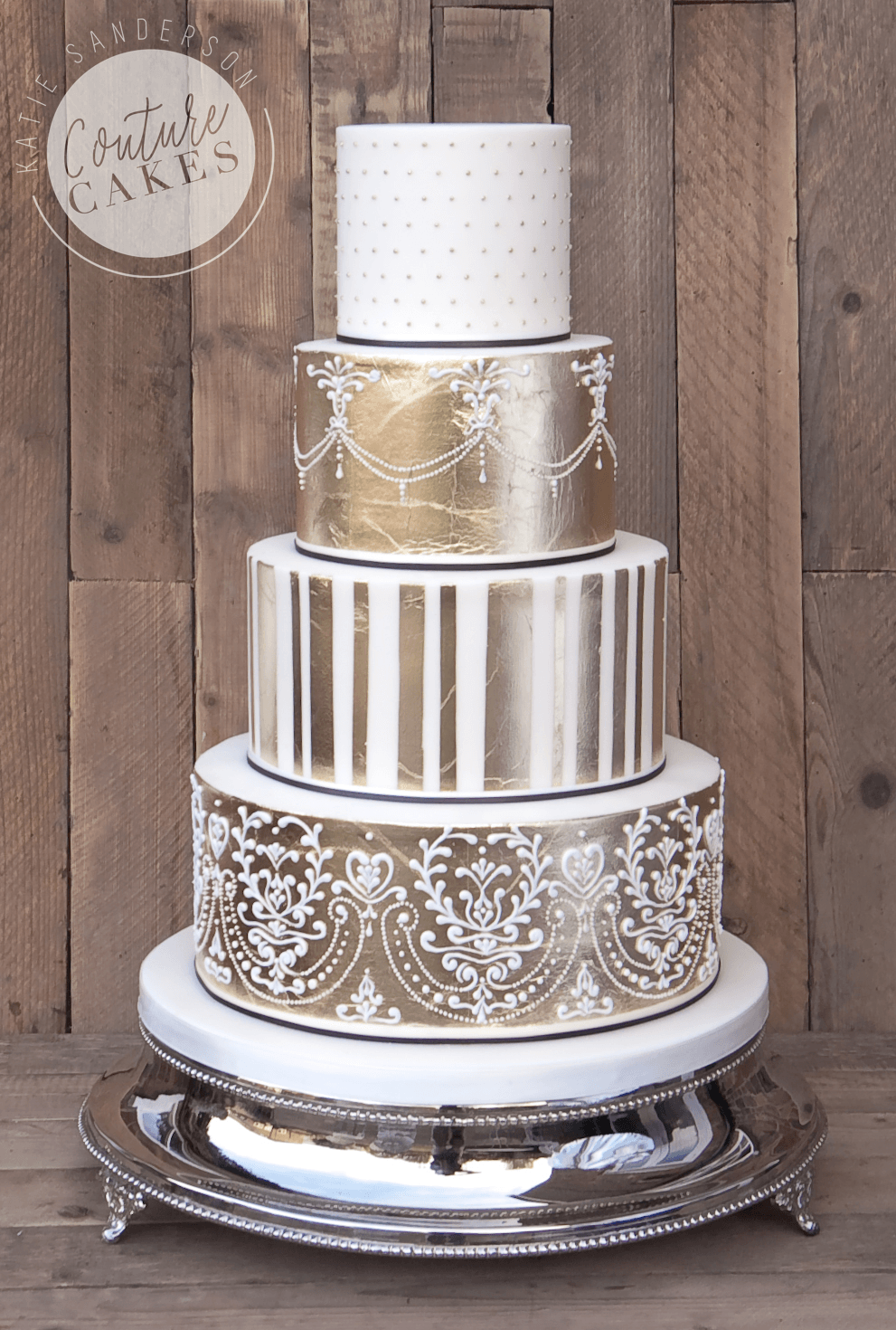 Gold Leaf Wedding Cake: Serves 135 portions, Price Category C, £760 plus £60 gold leaf
