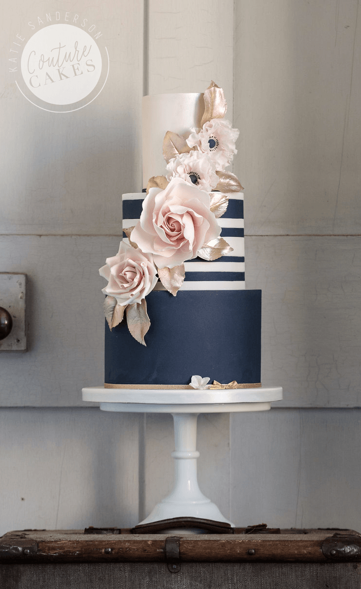 Sartorial Stripes Wedding Cake: Serves 80 portions, Price category D £595. Photography bu Sarah Vivienne.