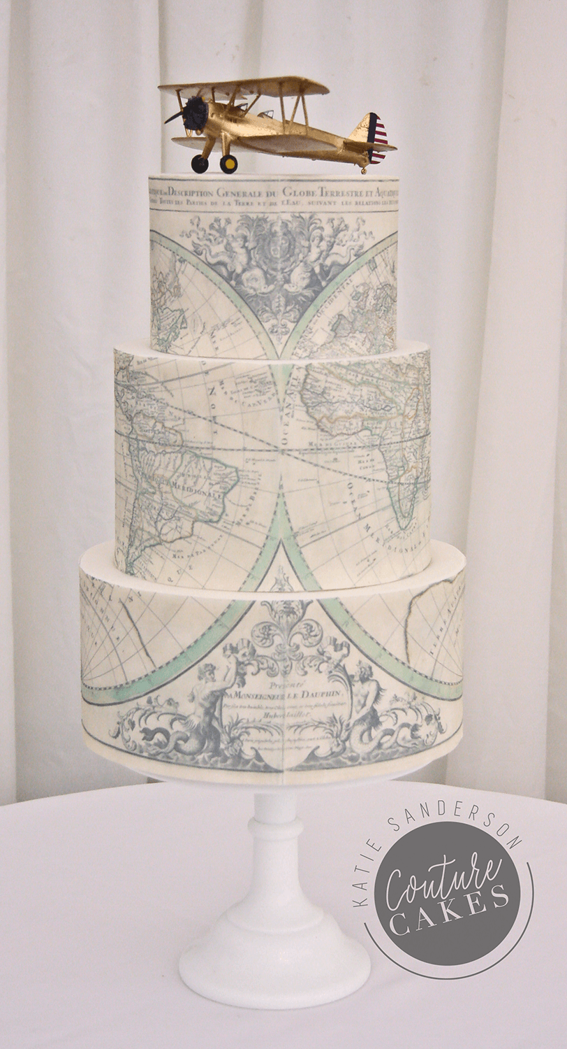 World Map Wedding Cake: Serves 120 portions, Price category C, £575 excluding model plane